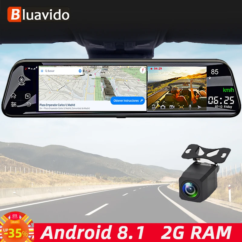 

Bluavido 12" Car Rear View Mirror 4G ADAS Android GPS Navi DVR 3 in 1 HD 1080P Car Dash Cam Driving Video Recorder Dual Cameras