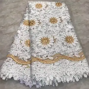 

High Quality African Lace Fabric cotton Flower Tulle Embroidery Nigerian Wedding Dress French Net Lace Fabric 5yards A595 Yellow
