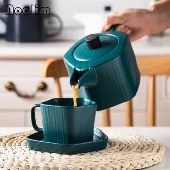 

Ceramic Matte Teapot Nordic Office Kettle Tea Cups and Saucers Household Tableware Large Capacity Flower Teapot Coffee Pot