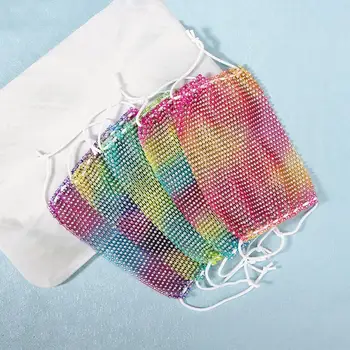 

Candy Color Girls Face Mask with Earloop Bling Bling Beaded Rainbow Colors Christmas Night Party Face Mask Accessories T509