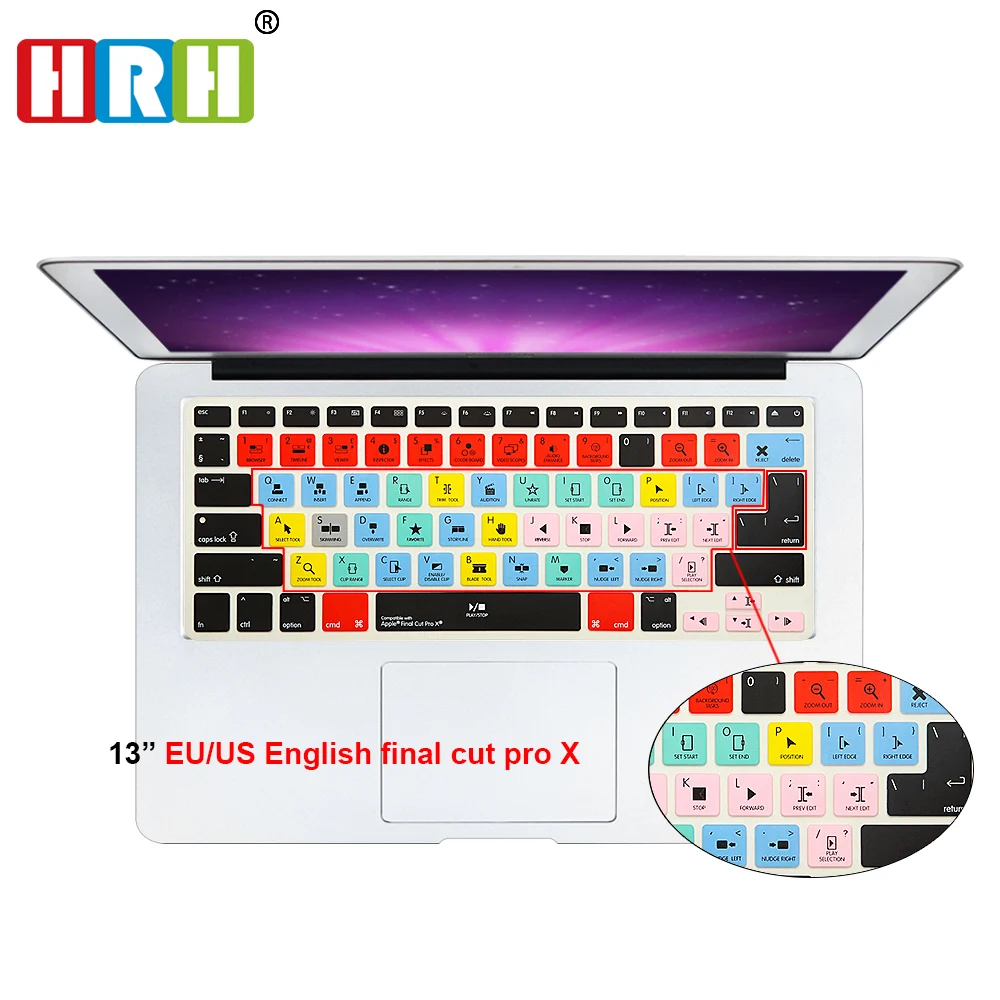 

For Apple final cut pro X Functional Shortcut Silicone Keyboard Cover Skin for Macbook Air 13 inch, for Macbook Pro 13, 15 US&EU