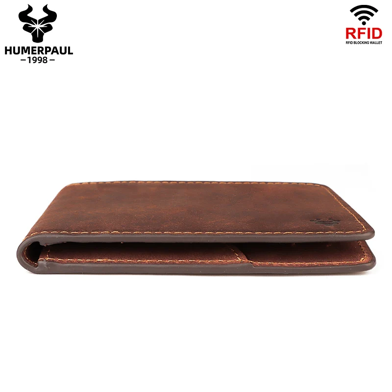 

Genuine Crazy Horse Leather Men Wallets Vintage Thin Wallet Zip Coin Pocket Purse Cowhide Leather Wallet For Mens