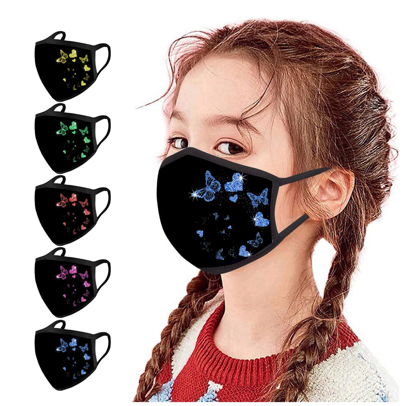 Colorful Butterfly Print Masks Beautiful And Elegant Children Mask Fashion Accessories Windproof Face Masque En Tissu Lavable | Красота и
