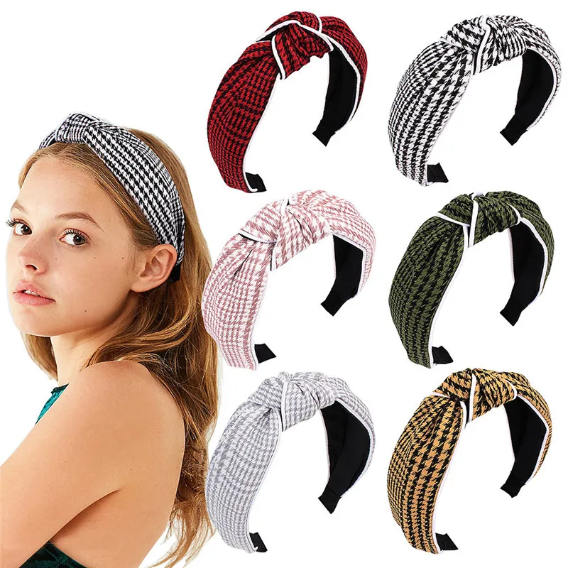 

Free shipping women Houndstooth knot-bow headbands girl's lovely hairbands lady's cute basic College style hair accessories