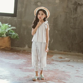

Girls Striped Casual Sets 3-13 years old O-Neck Children's Clothing for Girl Summer Kids Clothes Tops and Pants Two-pieces Suits