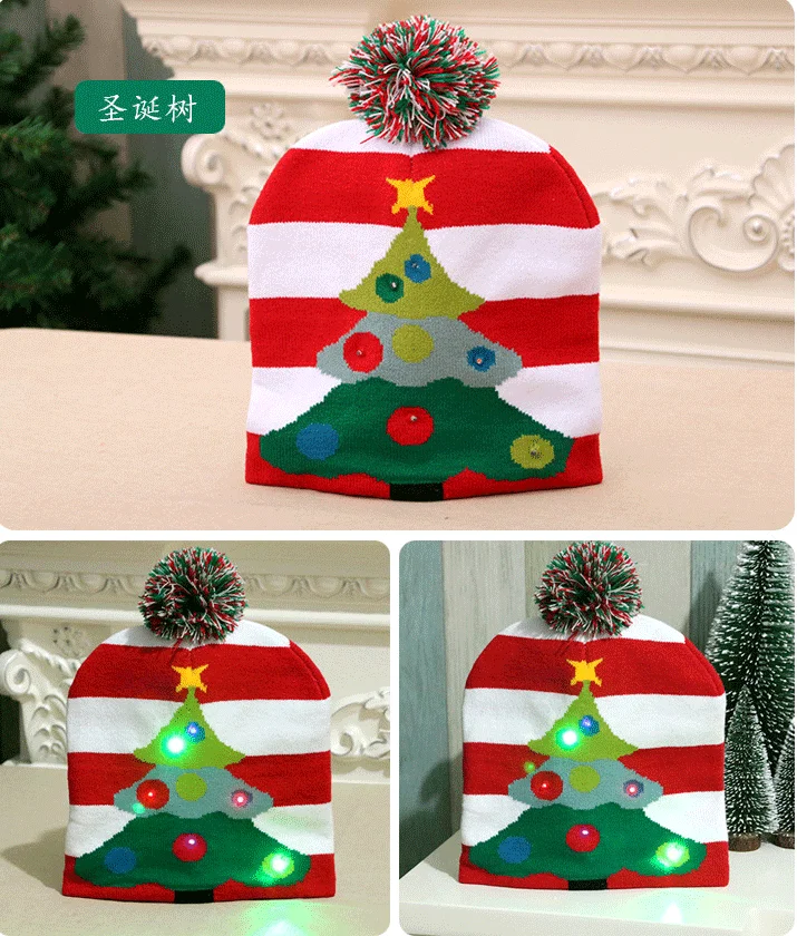 Unisex Father Christmas Hat XMAS Santa Family Gift For Adult Kids Baby Lot Knitted Christmas hat - Цвет: Christmas tree