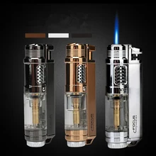 

Metal Torch Cigar Lighter Jet Butane Turbo Lighter Portable Visible Gas Window 1300C Powerful Windproof Lighter Gadgets for Men