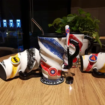 

Cartoon luo wen bei Office Mug with Lid Spoon Milk Coffee Cup Ceramic Cup Water Cup