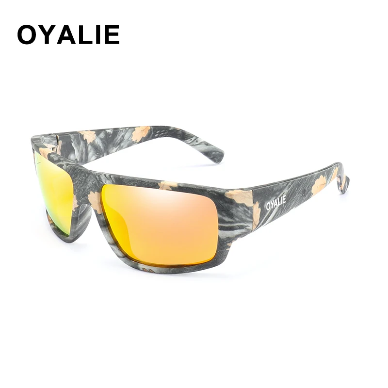 OYALIE, мужские очки, поляризационные, для ночного видения, камуфляжные солнцезащитные очки, для женщин, солнцезащитные очки, зеркальные, квадратные, Vitage, очки, UV400, Gafas de sol - Цвет линз: C2 Orange