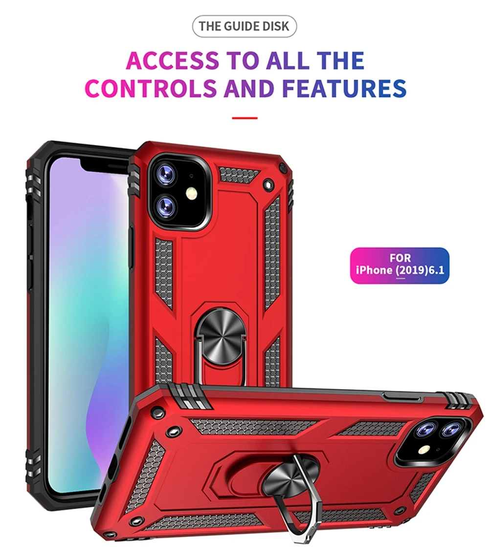 10pcs/lot Magnetic Case For iPhone 11 Shockproof Cover For iPhone 11 Pro Metal Ring Case Funda Car Holder Stand Armor Coque