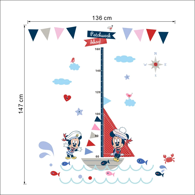Cartoon Disney Minnie Mickey Mouse Growth Chart Wall Sticker For Home Decor Kids Bedroom Accessories Growth Chart DIY PVC Decals