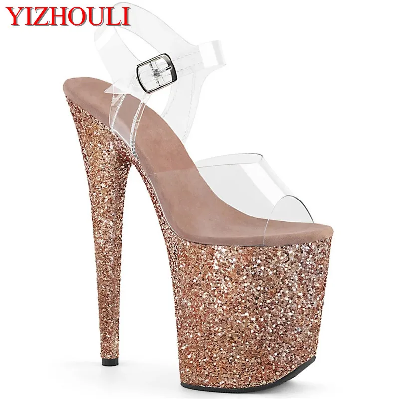 

8 inches, summer sandals, transparent vamp, sequined soles for parties and nightclubs, 20cm high heel models, dancing shoes