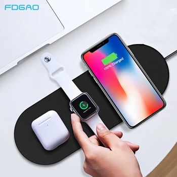 

FDGAO Qi Wireless Charger For iPhone X XS MAX 11pro XR 8 Fast 3 in 1 Charging Pad for Airpods Pro Apple Watch 5 4 3 2 1 Charger