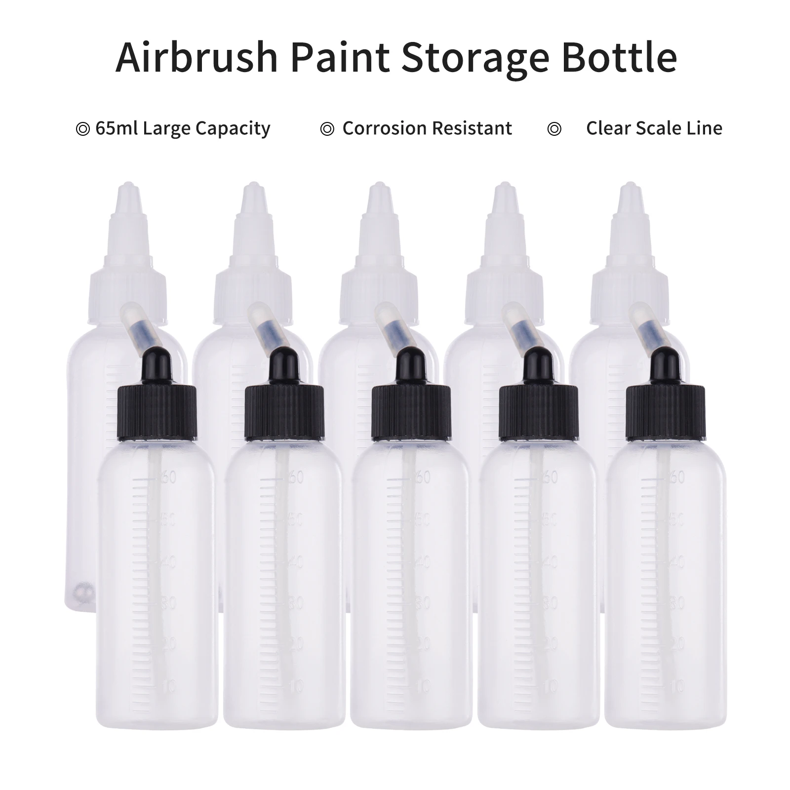 Bouteilles de peinture à l'aérographe 65ml, 10 pièces, bouteilles de  rangement avec 4 lignes d'échelle d'entonnoir, compatibles avec Iwata  Badger Paasche à double Action - AliExpress