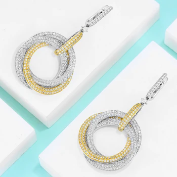 

2020 Charms Circles Statement Dangle Earrings For Women Luxury Full Cubic Zircon Wedding Bridal DUBAI Dangle Earrings Jewelry