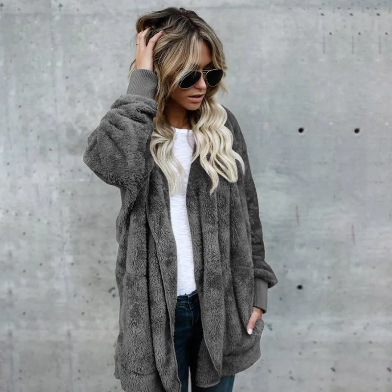 low cost  Winter Faux Fur Coats And Jackets Women Fashion Hooded Solid long Cardigan Casual Female Jackets Pl