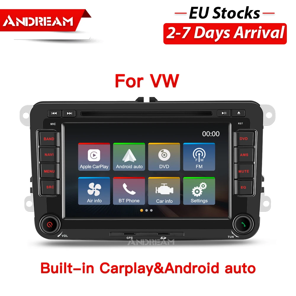 Встроенный ключ Carplay и Android авто 7 дюймов Автомобильный dvd-плеер радио для V W Volkswagen POLO PASSAT TOURAN Golf 5 6 Skoda Seat