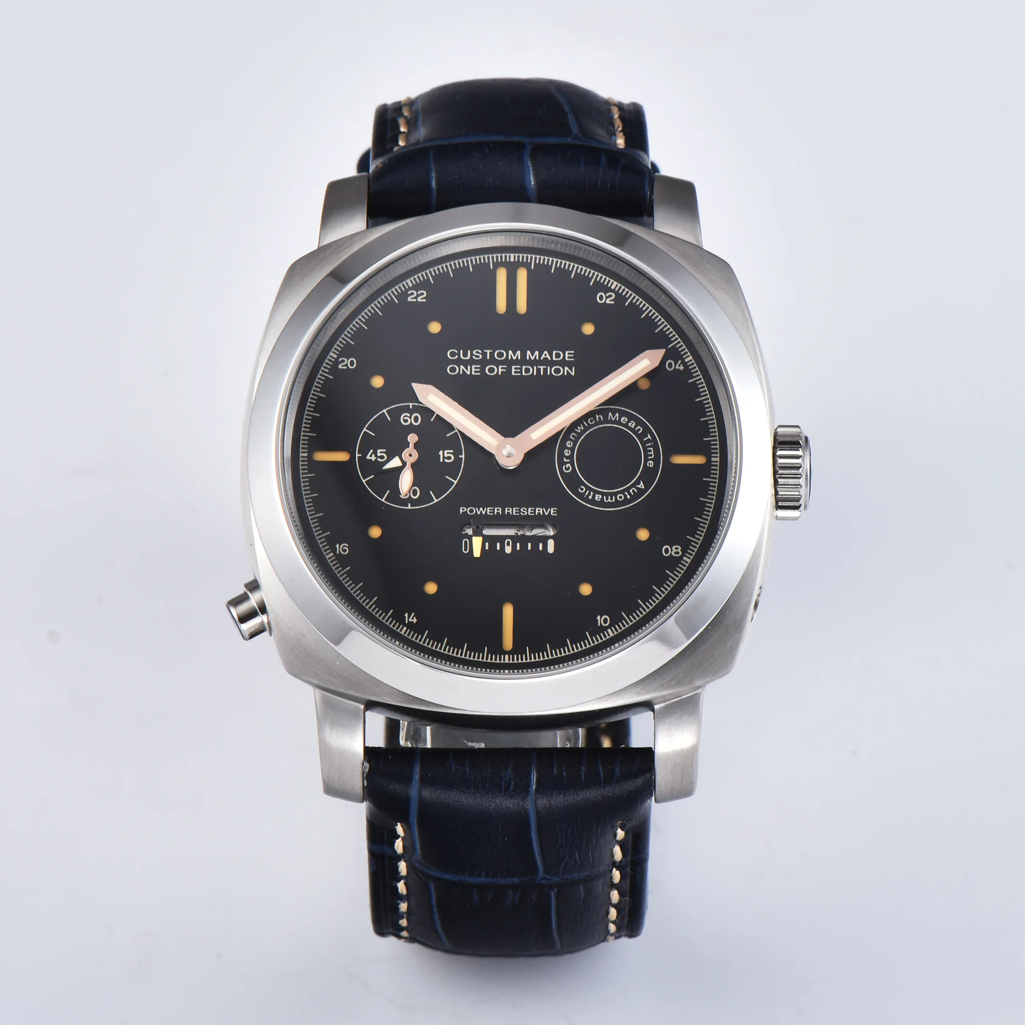 

Men's Watch 44MM High Mineral Case Glass Black Dial Stainless Steel Leather Automatic Movement PJ-04