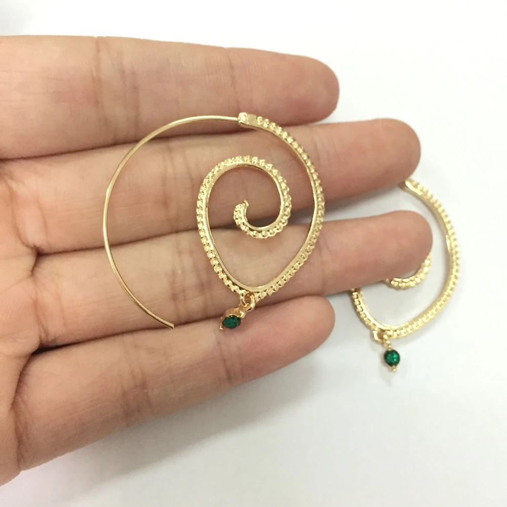 Featured spiral gear design with rhinestone inlaid Women Rhinestone Water Drop Spiral Dangle Gear Hook Earrings Jewely