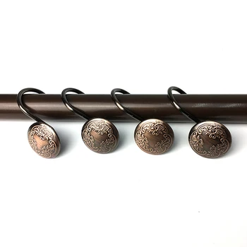 

12pcs Curtain Hook Shower Curtain Hanging Ring Zinc Alloy Round Exquisite Pattern Bedroom Bathroom Hotel Decoration Accessories