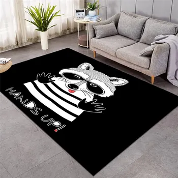 

Raccoon Large Carpet for Living Room Cartoon Floor Mat Doodle Animal Portrait Area Rug Fashion mat