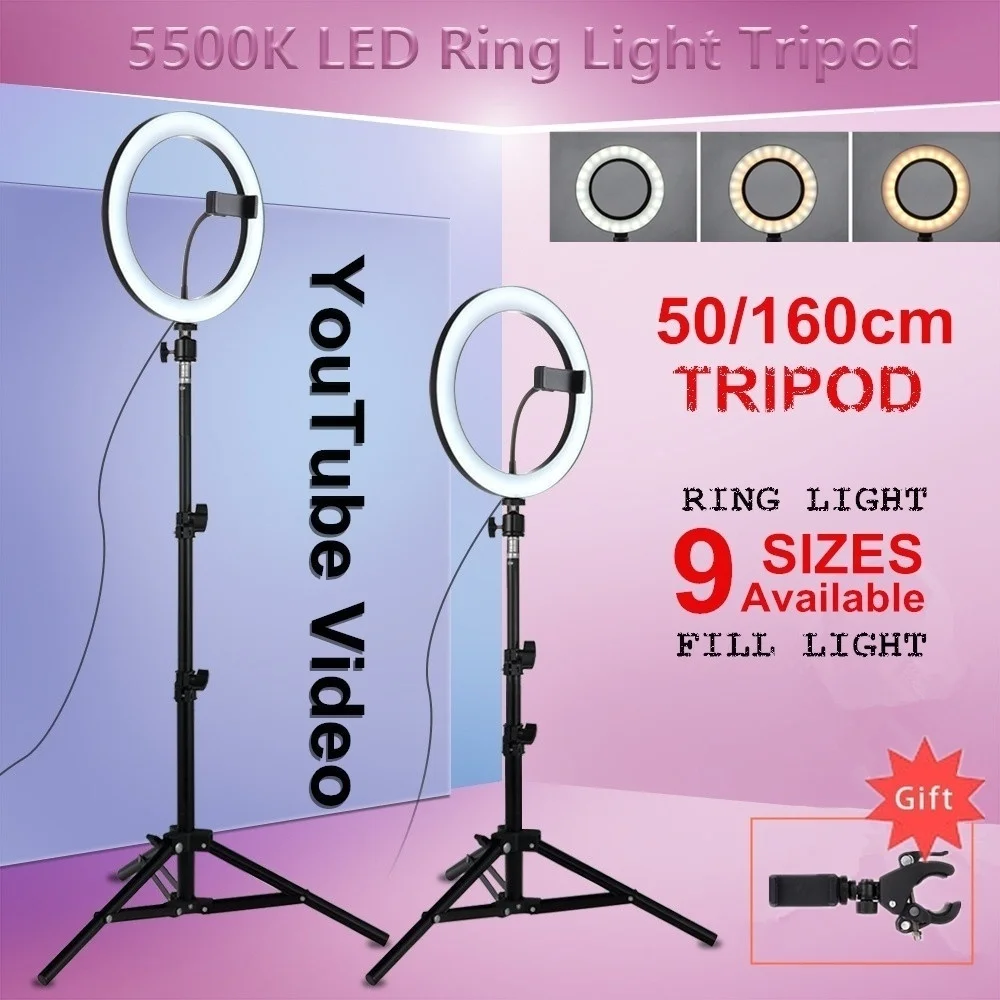 

Photography Youtube LED Selfie Cold Warm Lighting Dimmable LED Ring Light Phone Video Light Lamp With Tripod Ring Fill Light