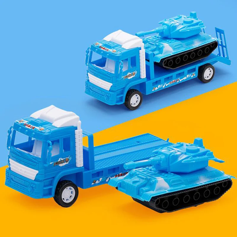 

Creative Inertia Toy Car Simulation Model Trailer Tank Set 1:8 Mini Trailer Inertia Power Toy Manual Sliding Tank Boy Gift