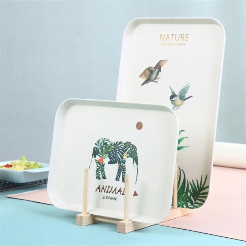 1 pcs Rectangle Fruit Bamboo Fiber Plates Storage Tray Family Dessert Dish Snack Dish Party Home Maintenance Tray Plate petisco