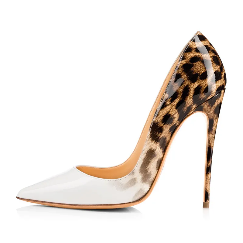 Large Size Shoes Woman Classic Leopard High Heels 12cm/10cm Leather Lady Shoes Simple Style Pointed Toe Women Pumps Party Shoes - Цвет: as shown