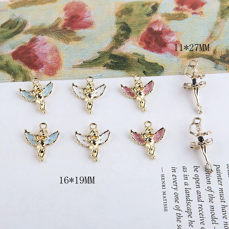 10pcs Lovely Little Angel Dancing Girl Enamel Charms Pendants Making Bracelet Earrings Hair Dangle For Jewelry DIY Accessories