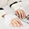 2Pcs Women Girls Fake Flare Sleeves Floral Lace Pleated Ruched False Cuffs Sweater Wrist Warmers With Faux Pearl Button ► Photo 3/6