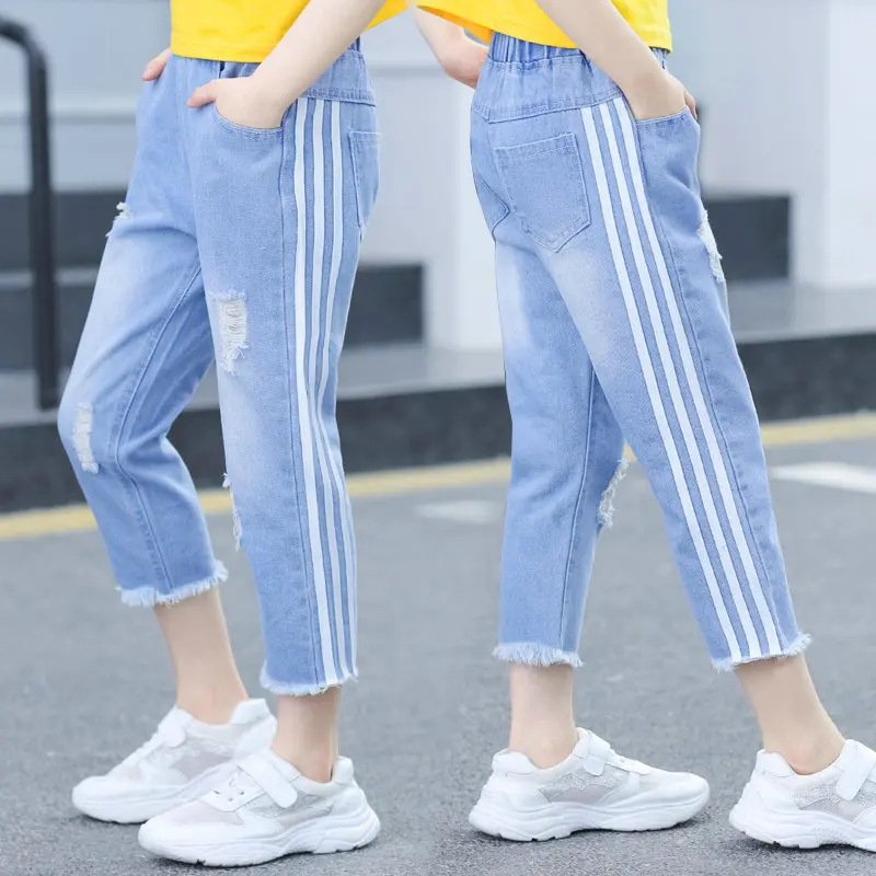 Girls Brace Jeans Capri Pants New Style Big Kid Summer Korean-style Fashion Casual Pants Ripped Pants