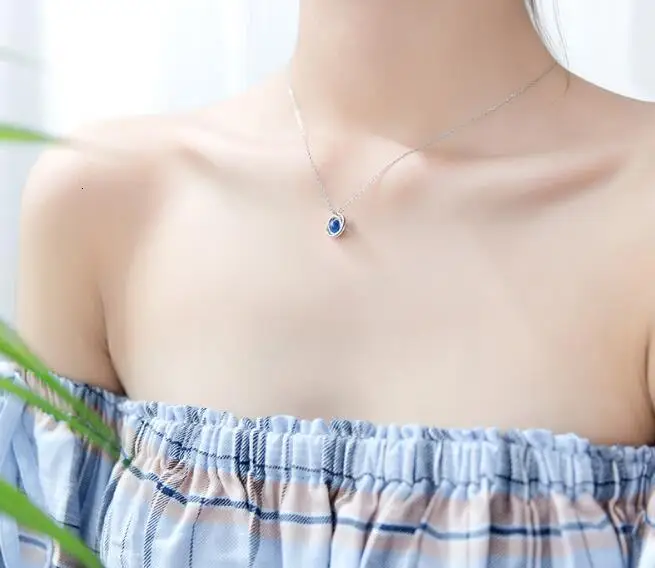 Authentic REAL. 925 Sterling Silver FINE Jewelry Blue stone into the Lucky Multi-Circle Pendant Necklace geometric GTLx1723