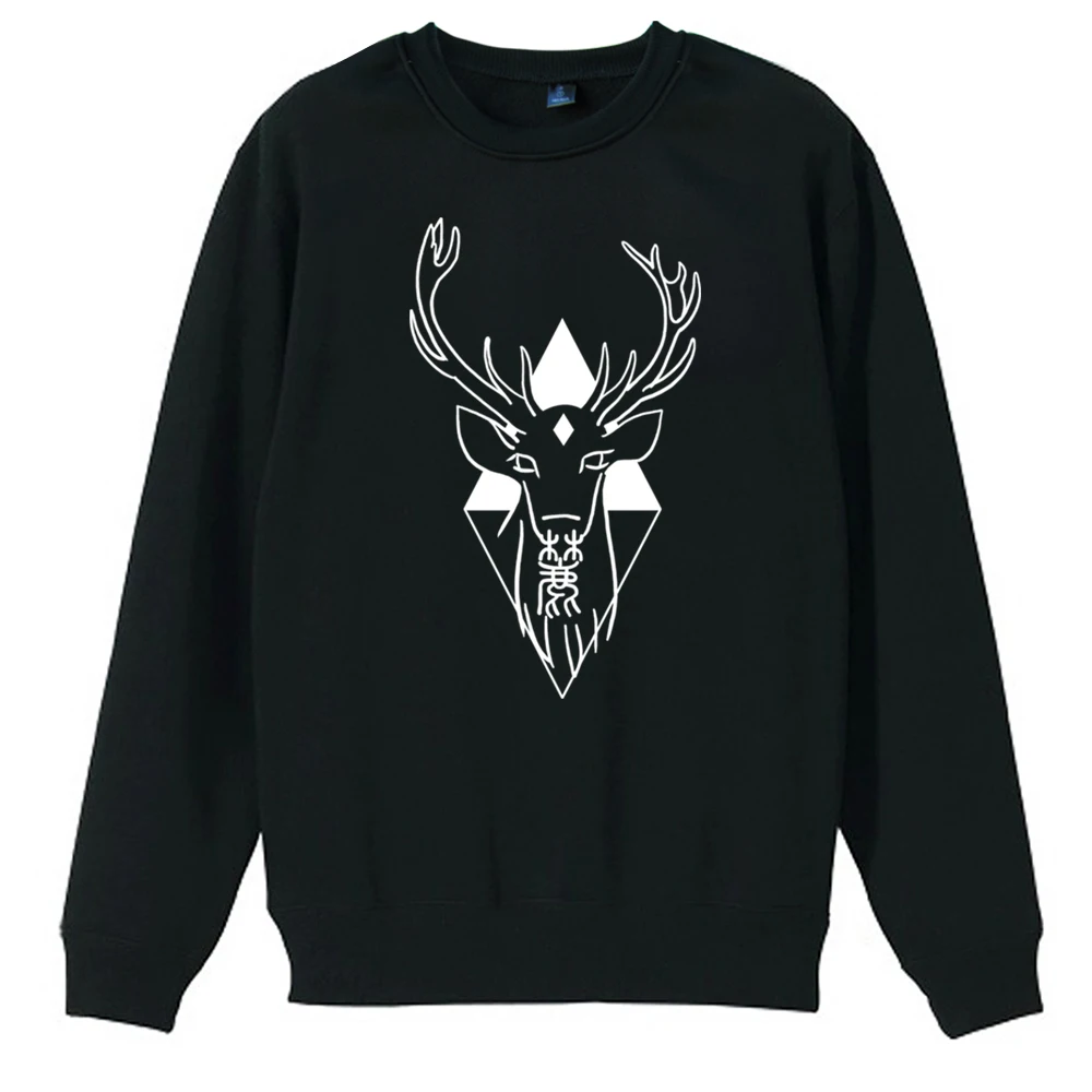 Buck Deer Horns Antlers Chinese Calligraphy Geometric Triangle Diamond Girl Woman Crew Neck Sweatshirt Fleece Pullover ZIIART | Женская