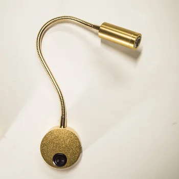 

LED Wall Lamps With Knob Switch 3W AC90-260V Golden Bedroom Bedside Reading Light Direction Adjustable Indoor Lighting
