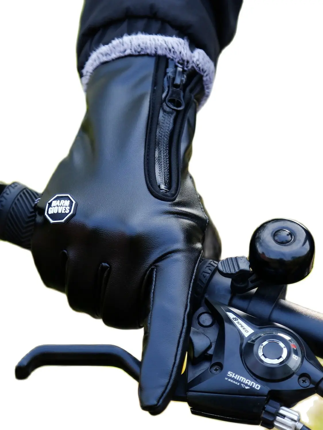 Men Cycling Gloves Winter Warm Leather Fleece Waterproof Windproof Touch Screen Bicycle Outdoor Full Finger Bike Ski Mittens