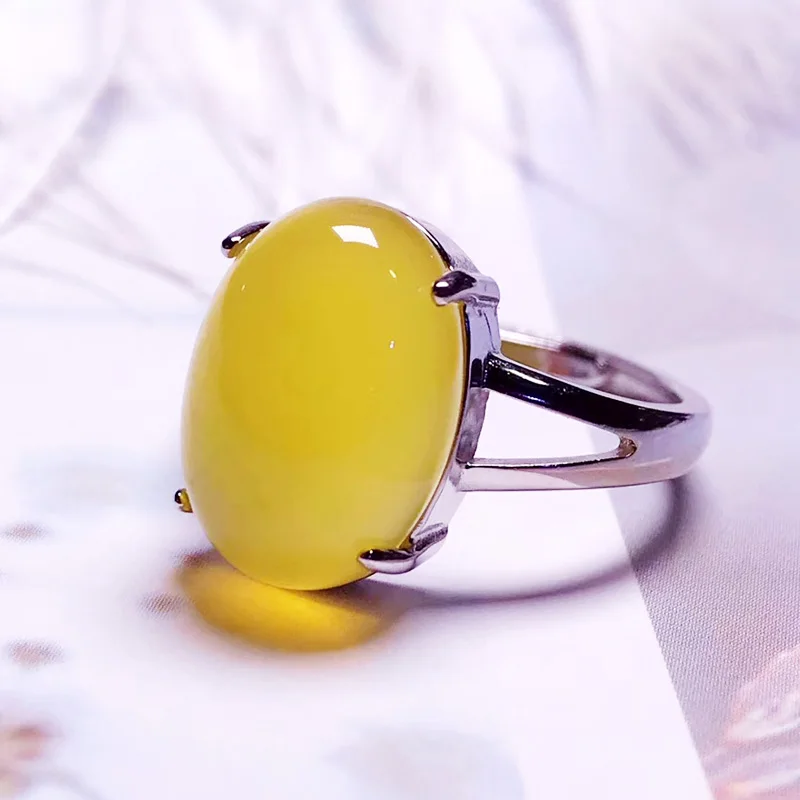 Jadery серебряные кольца для женщин натуральный желтый халцедон нефрит кольцо топаз драгоценный камень серебро 925 ювелирные изделия подарки Рождество joyas - Цвет камня: Yellow 3