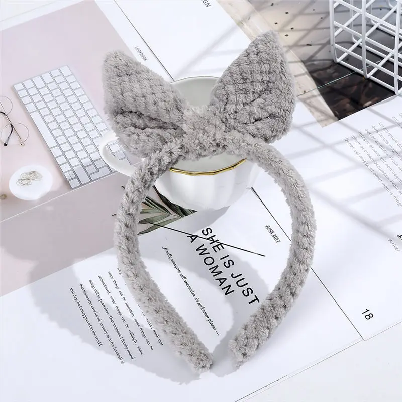 C AWAYTR Women Headband Velvet Large Bow Wide Hair Hoop Hair Accessories Knot Head Band Girl Rabbit Ear Hairband Autumn Winter - Цвет: C