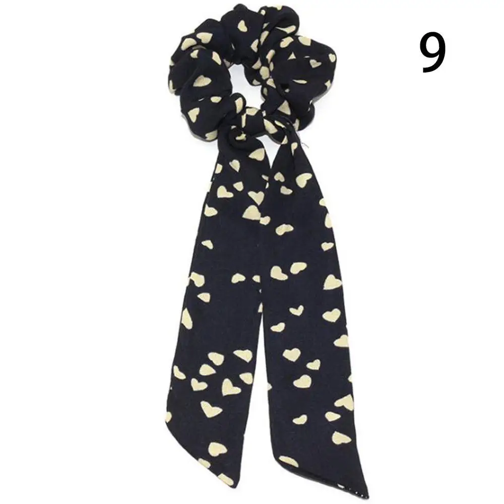 19 Floral Print Elastic Knot Ribbon Scrunchies Women Vintage Big Bow Fabric Hair Ties Girls Satin Hair Accessories Soft Hairbands - Цвет: 19