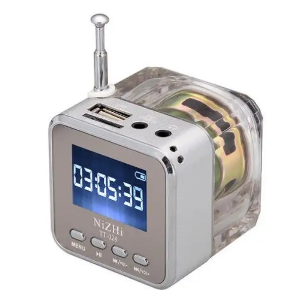 Серебристый Мини USB MicroSD карта fm-радио ЖК-дисплей динамик Музыка MP3-плеер новая мини алюминиевая вибрационная пленка громкий динамик 0930 - Цвет: Серебристый