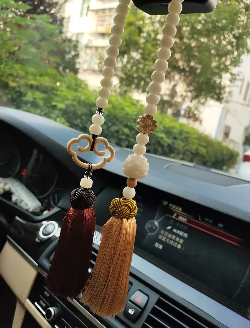 Handmade Retro Crystal Car Pendant Interior Accessories for Girls Bodhi Root Wishful Mirror Rear View Ornaments