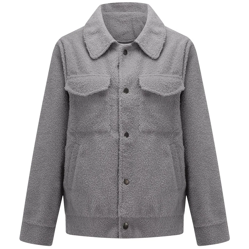 Элегантное женское пальто из искусственного меха, осенне-зимняя теплая мягкая меховая куртка на пуговицах, женское плюшевое пальто с карманами, повседневная плюшевая верхняя одежда 906 - Цвет: Серый