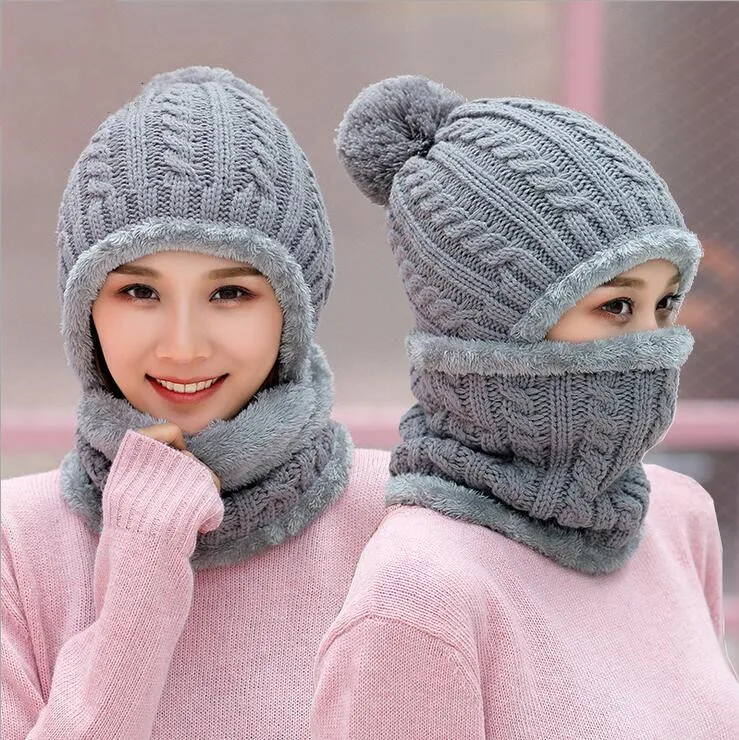 

Seioum New European Women's Knitted Cap Winter Warming Pure-color Curled Coarse Wool Cap Warming Girl's Fashion Cap Knitted