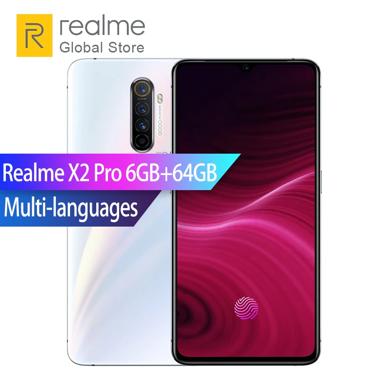 Realme X2 Pro, 6 ГБ ОЗУ, 64 Гб ПЗУ, восьмиядерный смартфон Snapdragon 855 Plus, 6,5 дюймов, 64 мп, задняя камера, 50 Вт, зарядное устройство для вспышки SuperVOOC