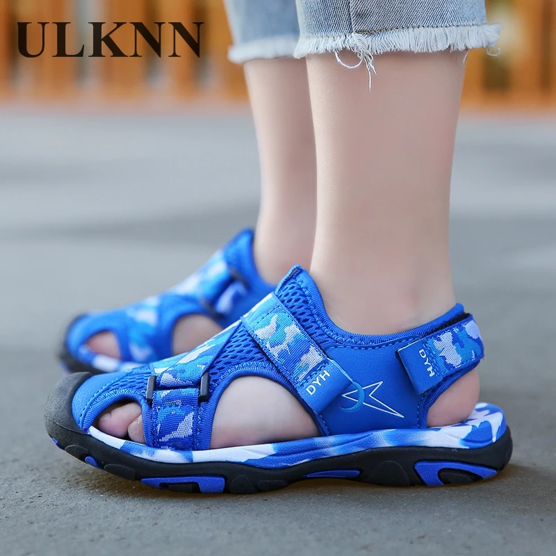 Сандалии Детские с вырезами дышащие босоножки из текстиля резина плоская