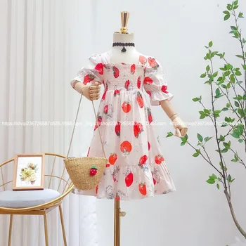 

Girls' dress 2020 summer new style westernized strawberry short sleeve dress girls' Beach skirt holiday dress