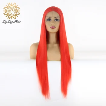 

ZigZag Red Wig Long Synthetic Lace Front Wigs for Women Heat Resistant Fiber Hair Middle Part Straight Hair Natural Hairline
