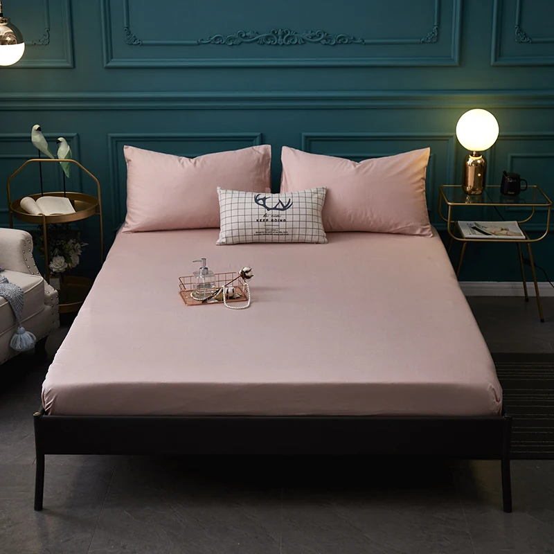BKZY-dou sha se 1pcs cotton Fitted Sheet High 30cm solid color Bed Sheet Four Corners With Elastic Band Mattress Cover 90x200cm/200x220cm - Цвет: BKZY-dou sha se