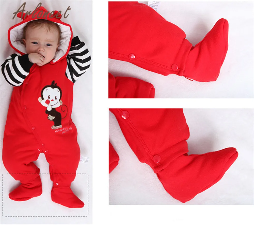 ARLONEET Cartoon Coats Baby Boy Romper Winter Cotton Shoes Baby Girls Thick Rompers Coat Jumpsuit Hooded Baby Romper Bebe Menina