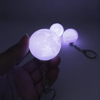 

2019 NEW 3D Print Moon Lamp 4cm Novelty Moon Lamps Keychain Button Battery Powered Key Holder Bag Pendant Baby Gift